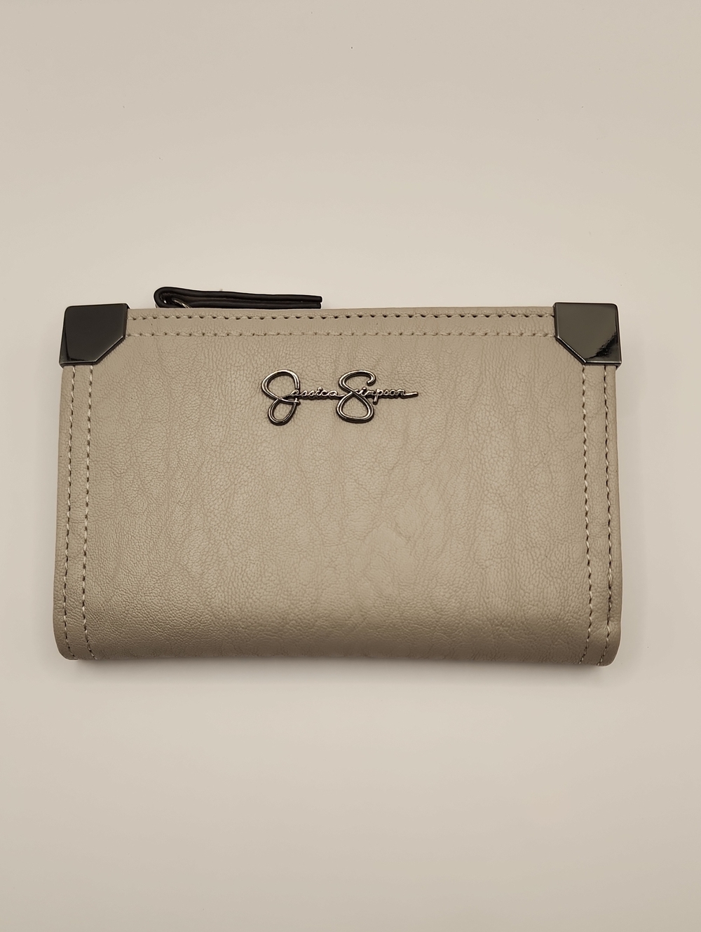 Jessica Simpson Taupe Wallet with Gunmetal Corners